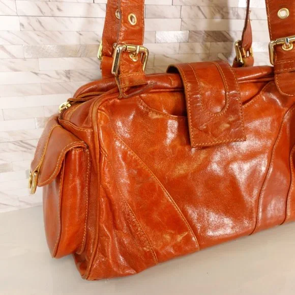 VERA PELLE Bag Brown Real Leather Shoulder Hobo Boho Large Italian Genuine Italy - Picture 2 of 15